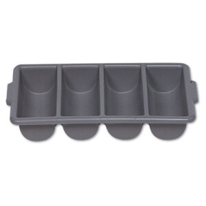 Cutlery Bin, 4 Compartments, 11.5 x 21.25 x 3.75, Plastic, Gray
