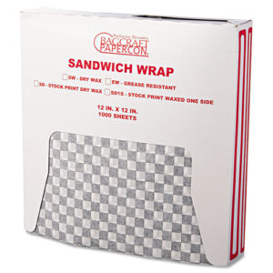 Grease-Resistant Paper Wraps and Liners, 12" x 12", Black Check, 1000/Box, 5...