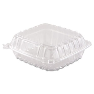 ClearSeal Hinged-Lid Plastic Containers, 8.3 x 8.3 x 3, Clear, Plastic...