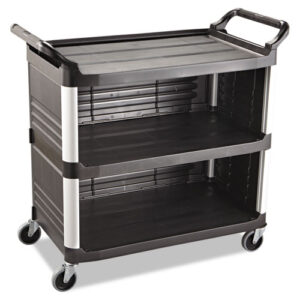 Xtra Utility Cart with Enclosed Sides and Back, Plastic, 3 Shelves, 300 lb...