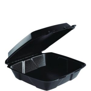 Insulated Foam Hinged Lid Containers, 9.01 x 9.4 x 3.1, Black, 100/Bag, 2...
