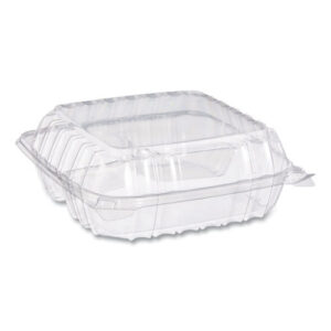 ClearSeal Hinged-Lid Plastic Containers, 8.25 x 8.25 x 3, Clear, Plastic...