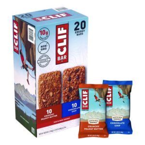 Energy Bar, Variety Pack, Chocolate Chip/Crunchy Peanut Butter, 2.4 oz, 20/Box