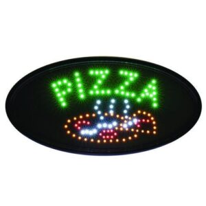 LED Oval Pizza Sign, 23 x 14, Black Frame, Green/Orange/Red/White...