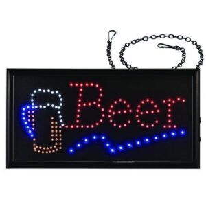 LED Rectangular Beer Sign, 19 x 10, Black Frame, Blue/Green/Orange/Red/White...