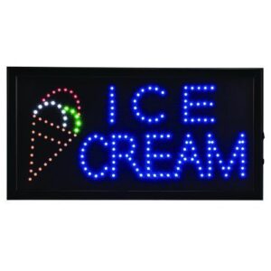 LED Rectangular Ice Cream Sign, 19 x 10, Black Frame, Blue/Green/Orange/Red/White...
