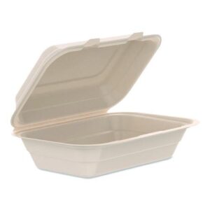 Compostable Molded Fiber Hinged Trays, ProPlanet Seal, 6.41 x 9.22 x 3...