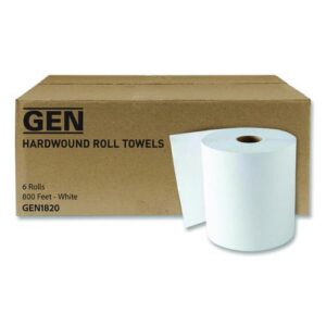 Hardwound Roll Towels, 1-Ply, 8" x 800 ft, White, 6 Rolls/Carton