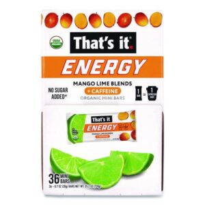 Organic Energy Bars, Mango Lime, 0.7 oz Bar, 36/Box