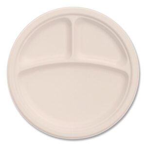 Compostable Molded Fiber Dinnerware, ProPlanet Seal, 3-Compartment Plate, 9...