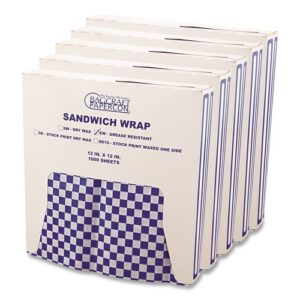 Grease-Resistant Paper Wraps and Liners, 12 x 12, Blue Check, 1,000/Box, 5...