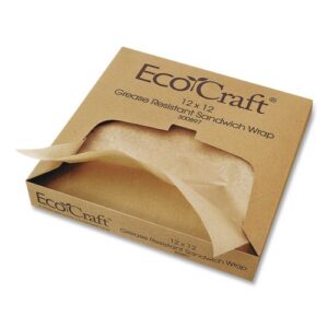 EcoCraft Grease-Resistant Paper Wraps and Liners, 12 x 12, Natural, 1,000/Box, 5...