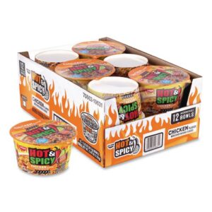 Hot and Spicy Chicken Soup Bowl, Chicken, 3.32 oz Bowl, 12/Carton