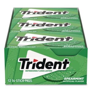 Sugar-Free Gum, Spearmint, 14 Sticks/Pack, 12 Packs/Box