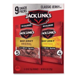 Beef Jerky Variety Pack, Original/Teriyaki, 8.1 oz Bag, 9/Carton