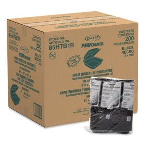 Insulated Foam Hinged Lid Containers, 7.96 x 8.36 x 3.2, Black, 200/Carton