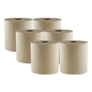 Hard Wound Towel, 1 Ply, 8" x 700 ft, Kraft, 6/Carton