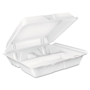 Foam Hinged Lid Container, 3 Compartments, 8 oz, 9 x...