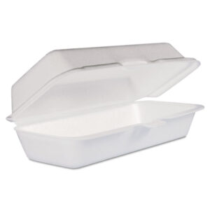 Foam Hinged Lid Container, Hot Dog Container, 3.8 x 7.1 x 2.3, White, 125/Bag, 4...