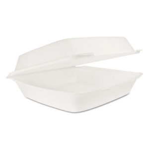 Hinged Lid Carryout Container, 9.5 x 10.33 x 3.5, White, Foam, 100/Bag, 2...