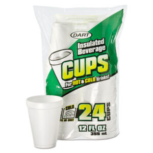 Small Foam Drink Cups, 12 oz, White, 24/Bag, 12 Bags/Carton