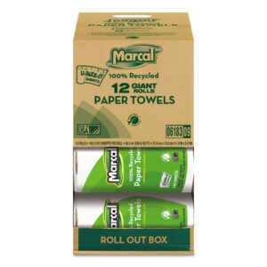 100% Premium Recycled Kitchen Roll Towels, Roll Out Box, 2 Ply, 11 x 5.5, White...