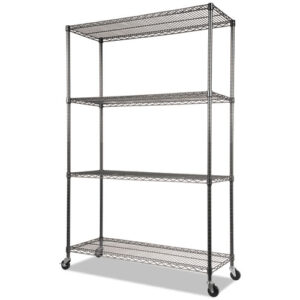 NSF Certified 4-Shelf Wire Shelving Kit with Casters, 48w x 18d x 72h, Black...