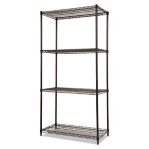 NSF Certified Industrial Four-Shelf Wire Shelving Kit, 36w x 18d x 72h, Black