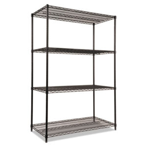 NSF Certified Industrial Four-Shelf Wire Shelving Kit, 48"w x 24"d x 72"h, Black