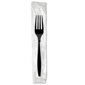 Individually Wrapped Heavyweight Forks, Plastic, Black, 1,000/Carton