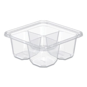 TamperGuard Snack Boxes, 4 Compartments, 6.3 x 6.3 x 2.6, Clear, Plastic...