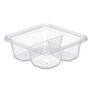 TamperGuard Snack Boxes, 3 Compartments, 6.3 x 6.3 x 2.1, Clear, Plastic...