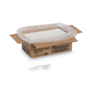 Plastic Cutlery, Mediumweight Fork, Plastic, White, 1,000/Carton