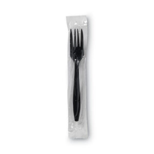 Individually Wrapped Heavyweight Forks, 6.88", Plastic, Black, 1,000/Carton