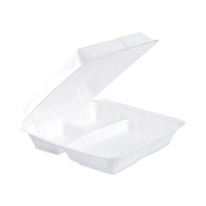 Insulated Foam Hinged Lid Containers, 3 Compartments, 9.3 x 9.5 x 3, White...