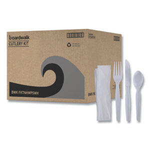 Four-Piece Cutlery Kit, Heavyweight, Fork/Knife/Napkin/Spoon...