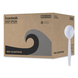 Heavyweight Wrapped Polypropylene Cutlery, Soup Spoon, Plastic, White...