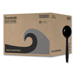 Heavyweight Wrapped Polypropylene Cutlery, Soup Spoon, Plastic, Black...