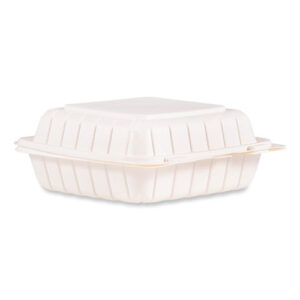 Hinged Lid Containers, 8.25 x 8 x 3, White, Plastic, 150/Carton