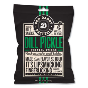 Dill Pickle Pretzel Sticks, 3 oz Bag, 15/Carton