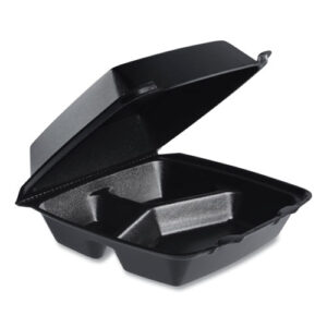 Insulated Foam Hinged Lid Containers, 3 Compartments, 7.96 x 3.2...