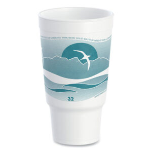 Horizon Hot/Cold Foam Drinking Cups, 32 oz, White/Teal, 16/Bag, 25...