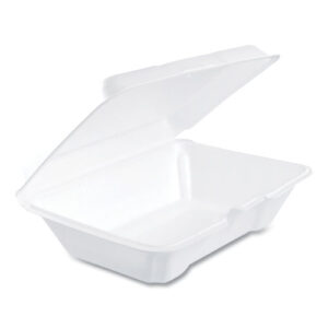 Foam Hinged Lid Containers, 6.4 x 9.3 x 2.9, White, 100/Pack, 2 Packs/Carton