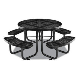 Perforated Steel Picnic Table, Round, 46" Dia x 29.5"h, Black Top, Black Base/Legs