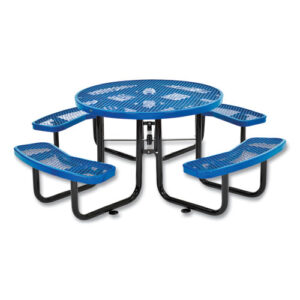 Expanded Steel Picnic Table, Round, 46" Dia x 29.5"h, Blue Top, Blue Base/Legs