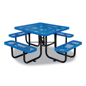 Expanded Steel Picnic Table, Square, 81 x 81 x 29.5, Blue Top, Blue Base/Legs
