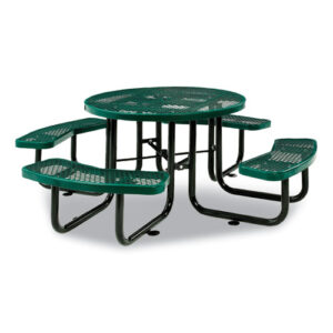 Expanded Steel Picnic Table, Round, 46" Dia x 29.5"h, Green Top, Green Base/Legs