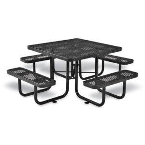 Expanded Steel Picnic Table, Square, 81 x 81 x 29.5, Black Top, Black Base/Legs