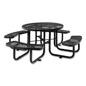Expanded Steel Picnic Table, Round, 46" Dia x 29.5"h, Black Top, Black Base/Legs