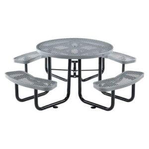 Expanded Steel Picnic Table, Round, 46" Dia x 29.5"h, Gray Top, Gray Base/Legs